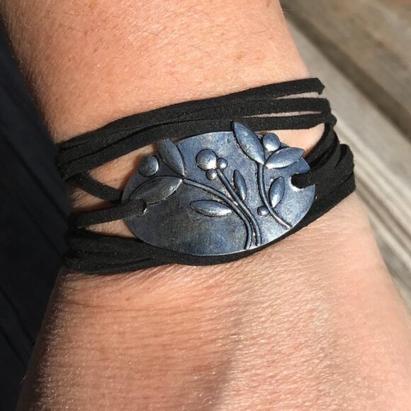 Tie Wrap Floral Silver Bracelet Cuff Boho Gift Bohemian Festival Mothers Day - Picture 13 of 14